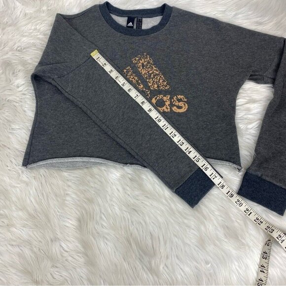 Adidas Women’s Gray Athletic Crew Neck Casual Long Sleeve Crop Sweatshirt XS/C42 - Picture 11 of 11